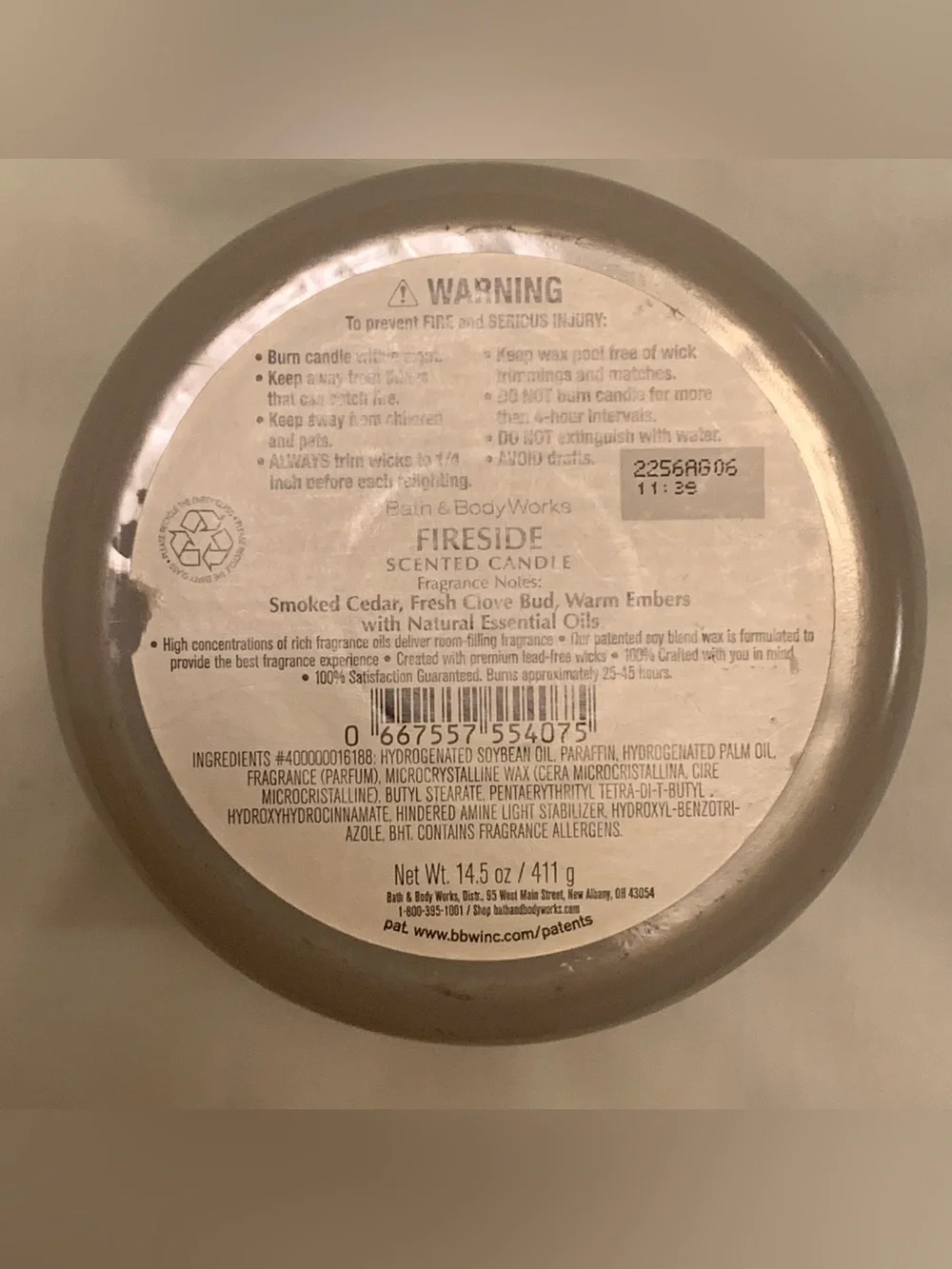 Bath & Body Works Fireside Candle 3-Wick Scented Candle with Glass Lid Holidays